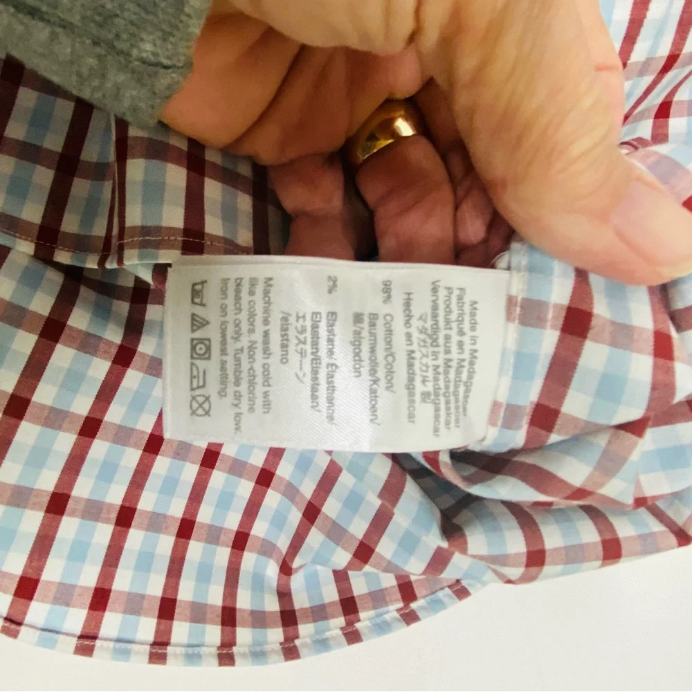 J. Crew Flex Wrinkle Free Shirt Size XL 17-17 1/2 Slim Fit Burgundy Blue White